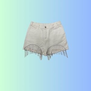 Savanna Jane Rhinestone Cowgirl White Denim Embellished Shorts-Size M